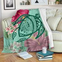 Hawaii Turtle Hibiscus Plumeria Premium Blanket - Hug Style White - Polynesian Pride