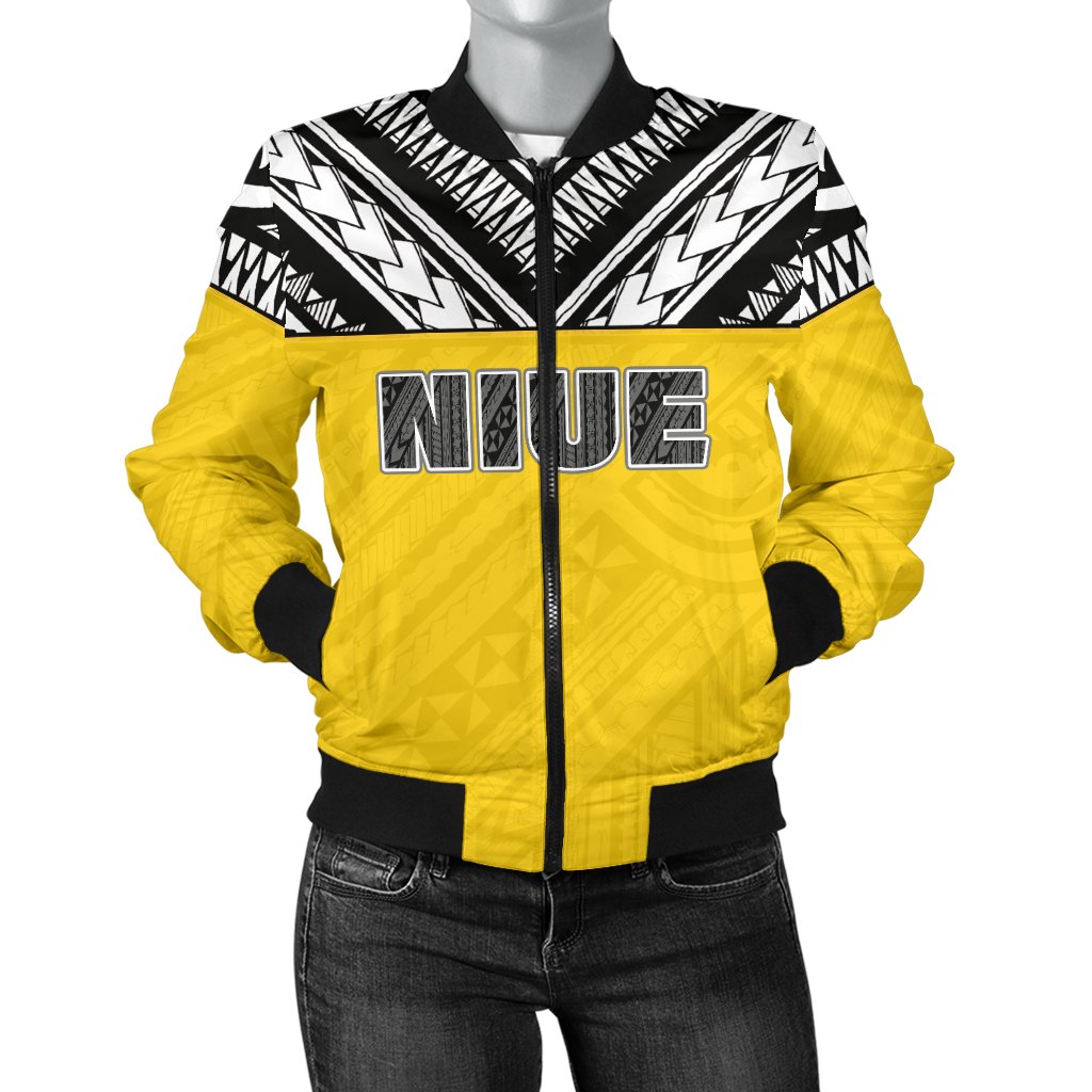 Niue Women's Bomber Jacket - Polynesian Design Black - Polynesian Pride