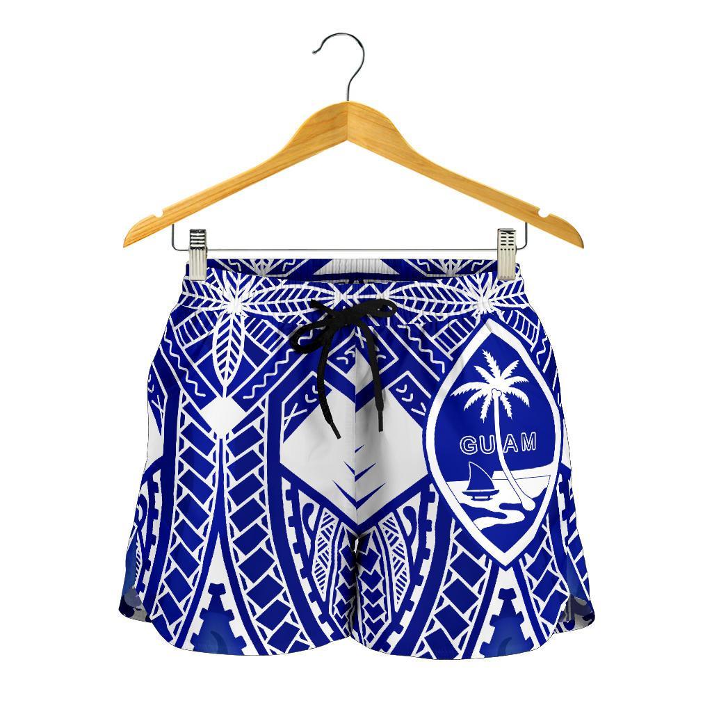 Guam Polynesian Women's Shorts - Guam White Seal with Polynesian Tattoo Ver 02 - Polynesian Pride