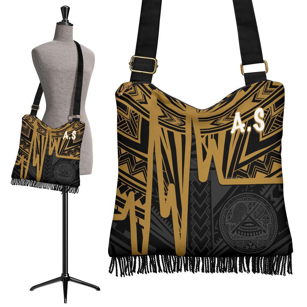 American Samoa Boho Handbag - Seal With Polynesian Pattern Heartbeat Style (Gold) - Polynesian Pride