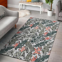 Tropical Palm Leaves And Flowers Rug Black - Polynesian Pride