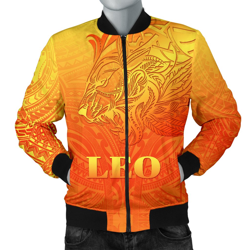 Sun In Leo Zodiac Men Bomber Jacket Polynesian Tattoo Simple - Orange Orange - Polynesian Pride