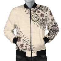 Cook Islands Men's Bomber Jacket - The Beige Hibiscus - Polynesian Pride