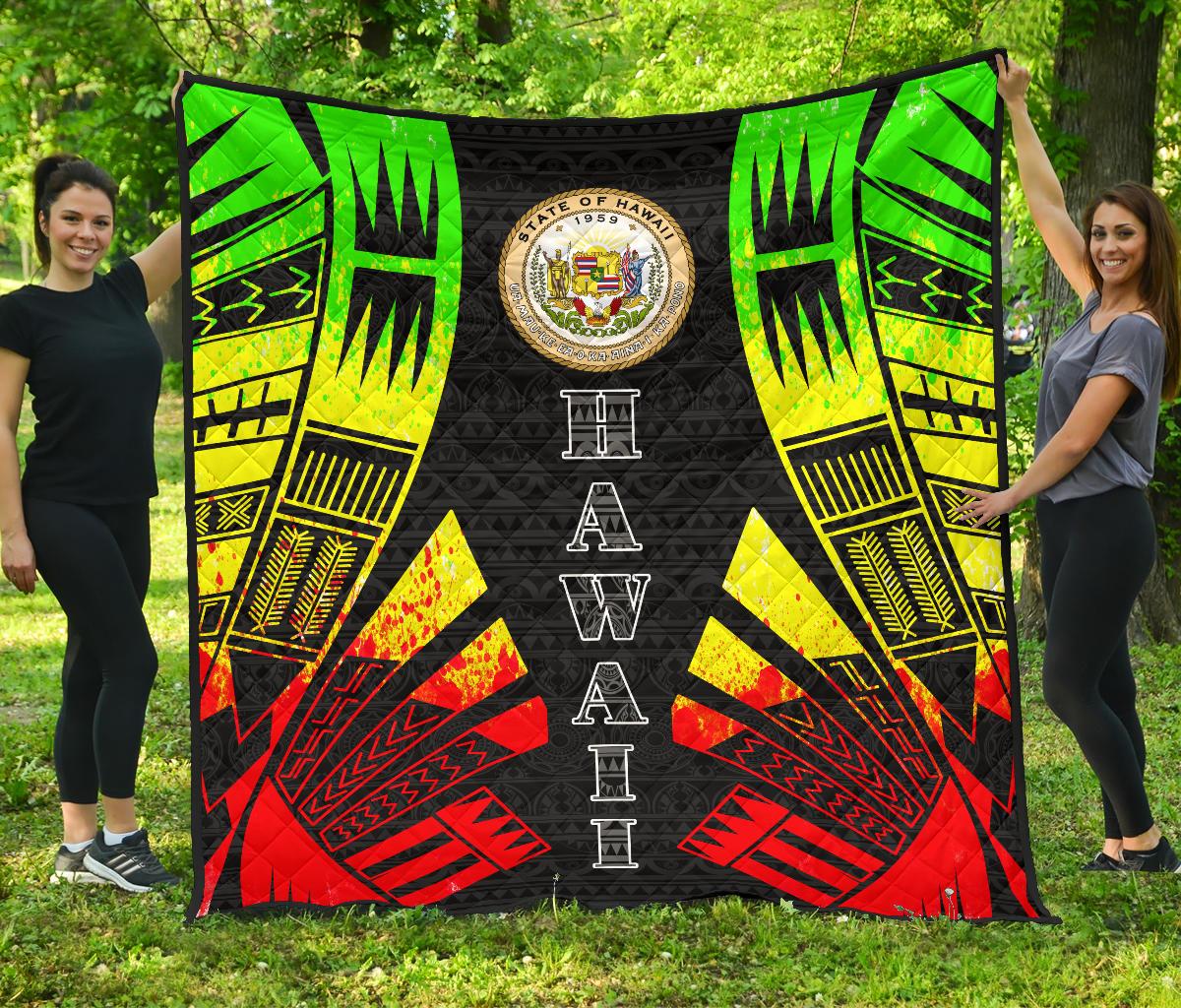 Hawaii Premium Quilt - Hawaii Seal Polynesian Reggae Tattoo - Polynesian Pride