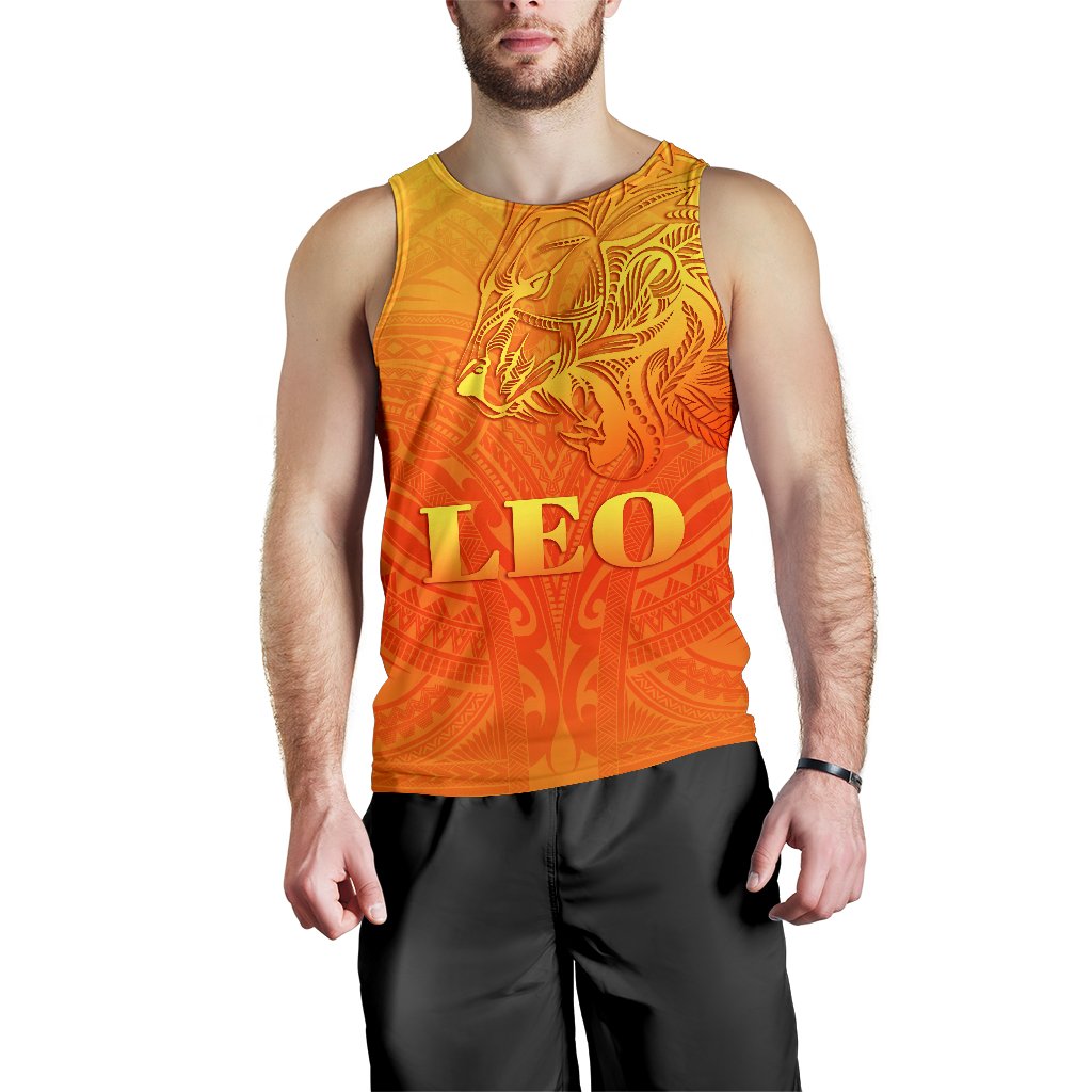 Sun In Leo Zodiac Men Tank Top Polynesian Tattoo Simple - Orange Orange - Polynesian Pride
