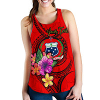 Samoa Polynesian Custom Personalised Women's Racerback Tank - Floral With Seal Red - Polynesian Pride