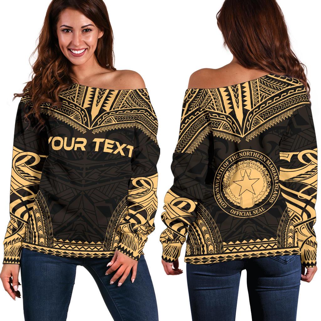 Northern Mariana Island Polynesian Chief Custom Personalised Women's Off Shoulder Sweater - Gold Version Gold - Polynesian Pride