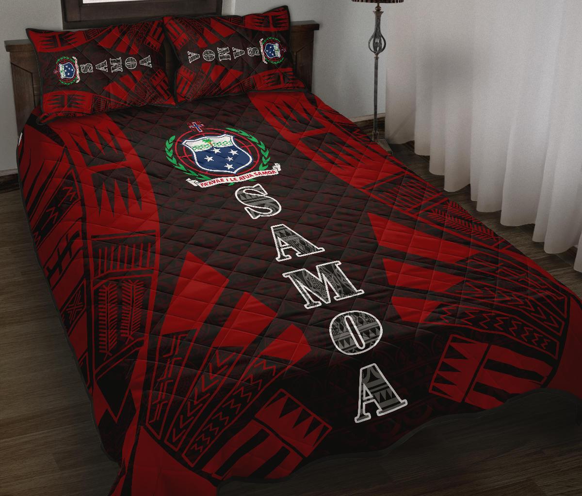 Samoa Quilt Bed Set - Samoa Coat Of Arms Polynesian Red Tattoo Style - Polynesian Pride