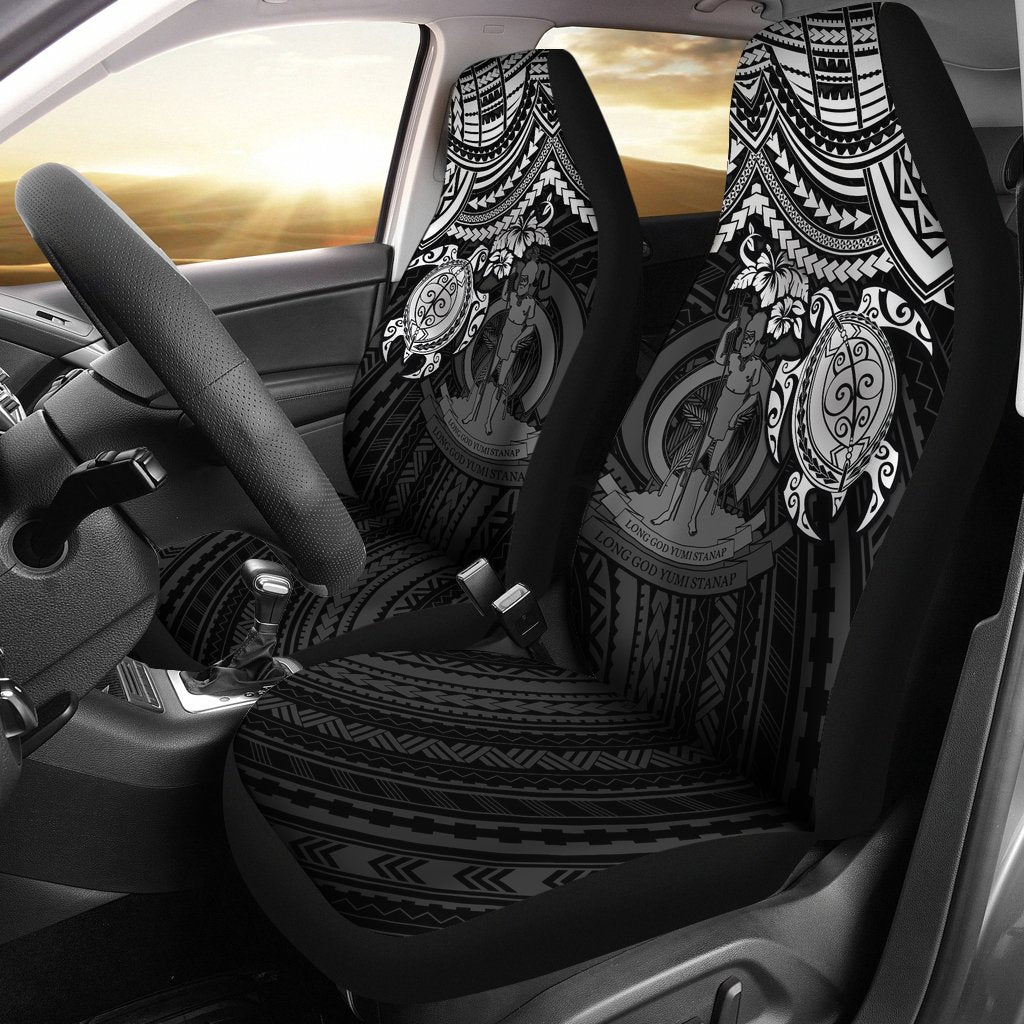 Vanuatu Car Seat Covers - Vanuatu Coat Of Arms White Turtle Universal Fit WHITE - Polynesian Pride