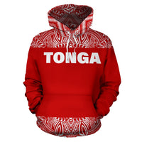 Tonga All Over Hoodie Polynesian Red and White - Polynesian Pride