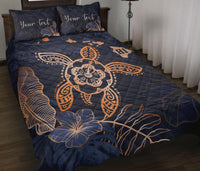 Personalized - Hawaii Kakau Polynesian Turtle Map Quilt Bed Set - Indigo - Polynesian Pride