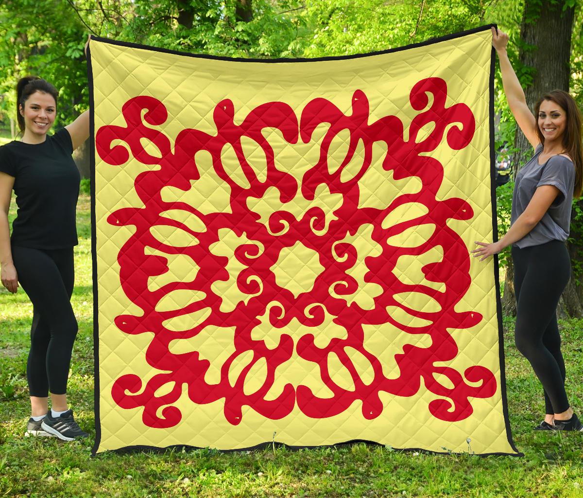 Hawaiian Quilt Turtle Pattern New Yellow Premium Quilt - Skin Style - AH Yellow - Polynesian Pride