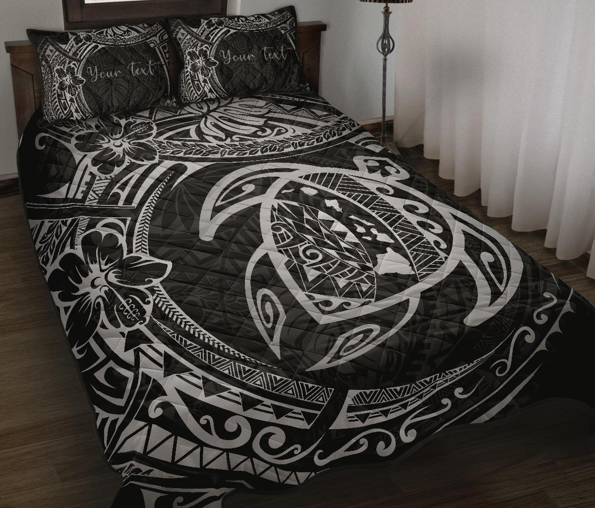 Personalized - Hawaii Quilt Bed Set Map Circle Polynesian Turtle - Grey - Polynesian Pride