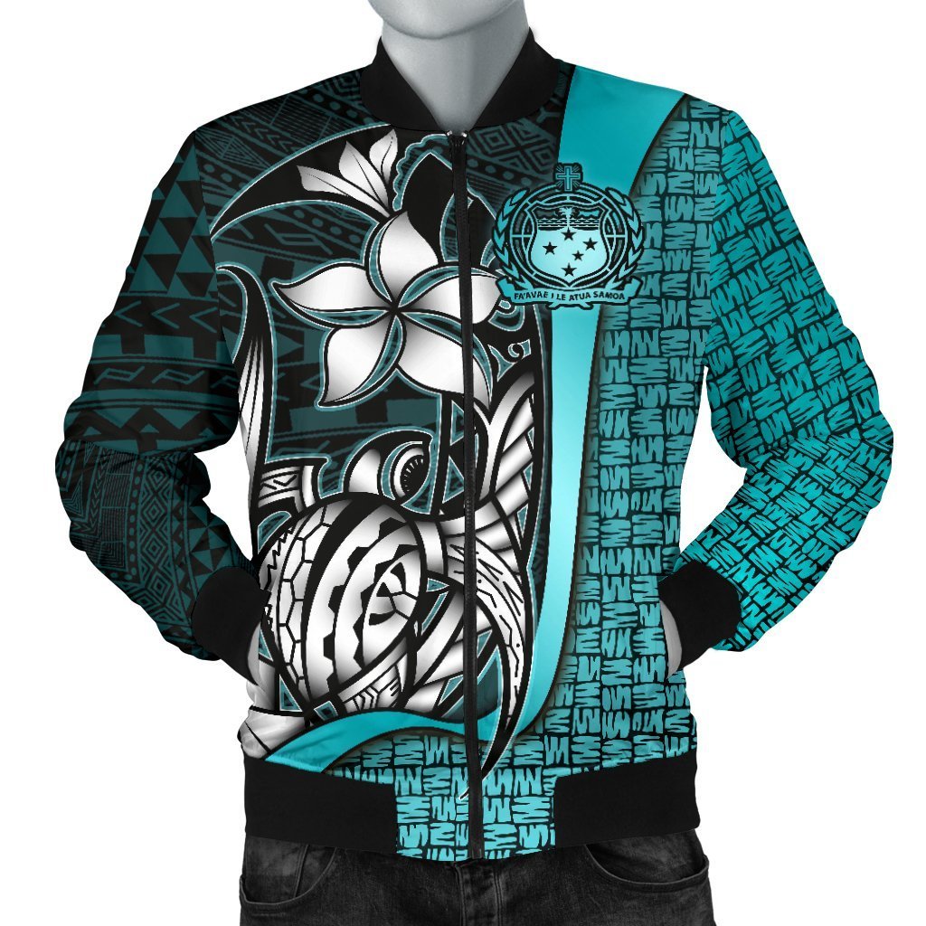 Samoa Polynesian Men's Bomber Jackets Turquoise - Turtle With Hook Turquoise - Polynesian Pride