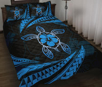 Hawaii Quilt Bed Set - Hibiscus Turtle Tribal Waves Blue - Polynesian Pride