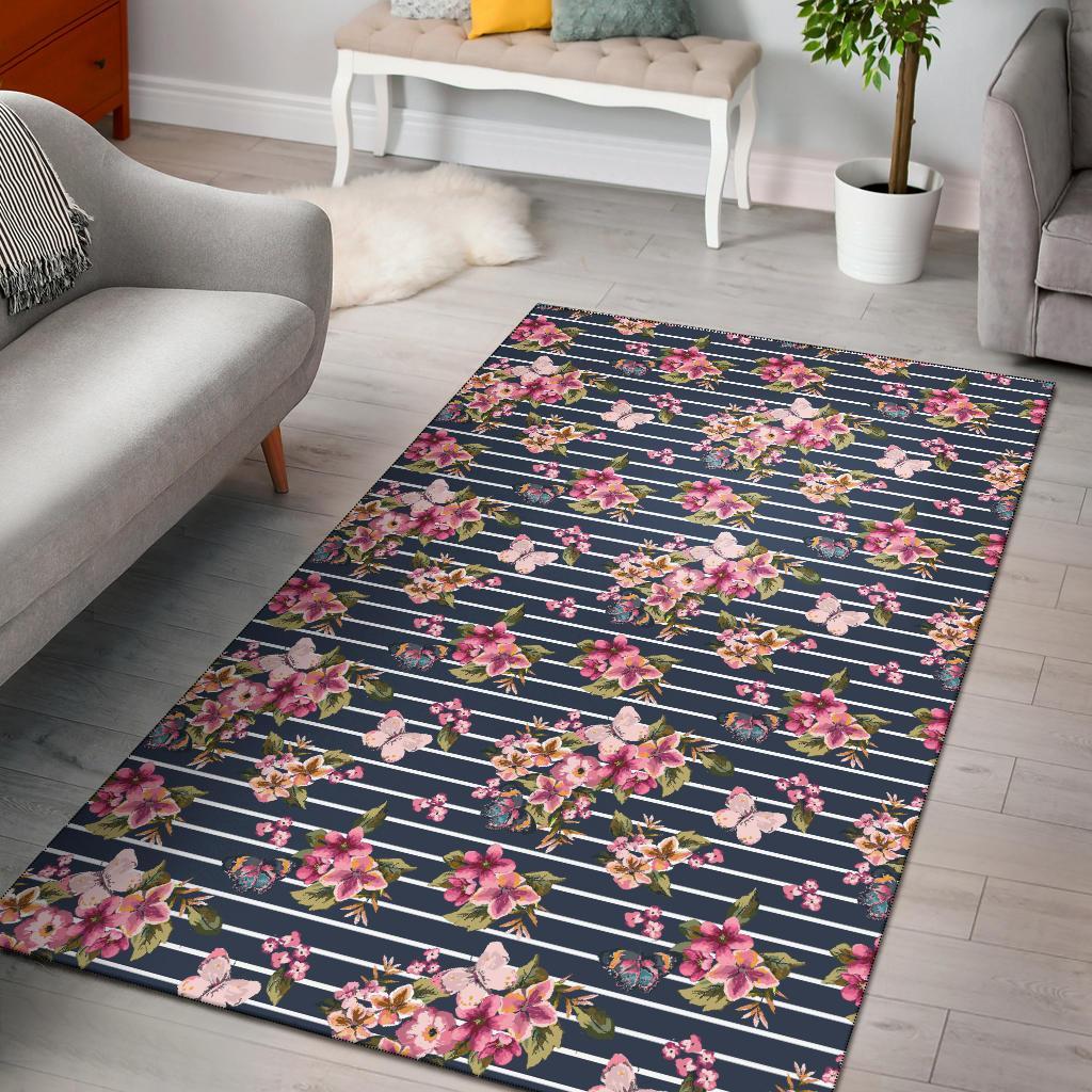 Tropical Butterfly Pink Rug White - Polynesian Pride