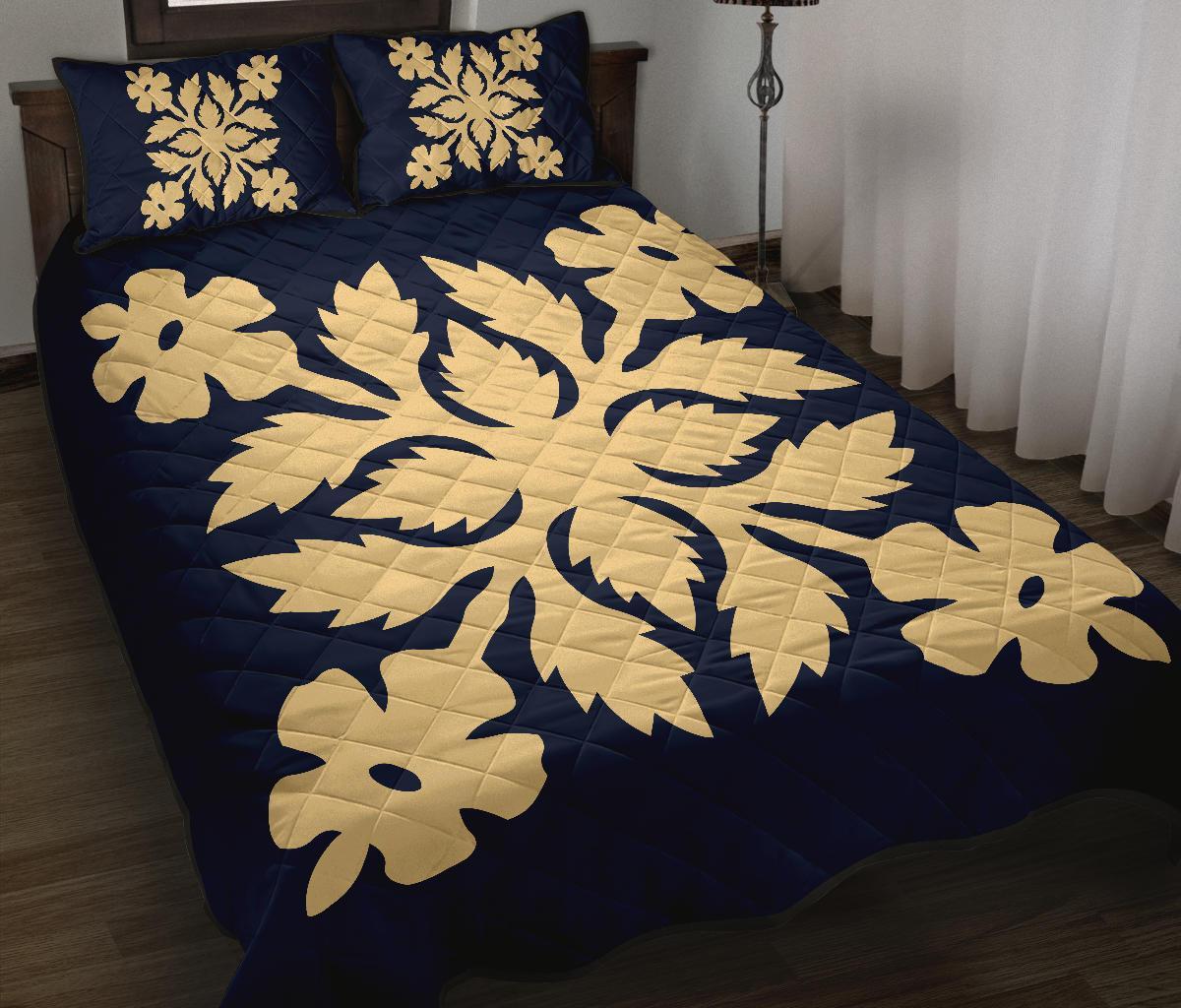 Hawaiian Quilt Bed Set Royal Pattern - Indigo - B2 Style Indigo - Polynesian Pride
