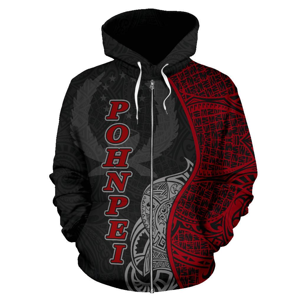 Pohnpei Polynesian Zip up Hoodie Coconut Tree Red - Polynesian Pride