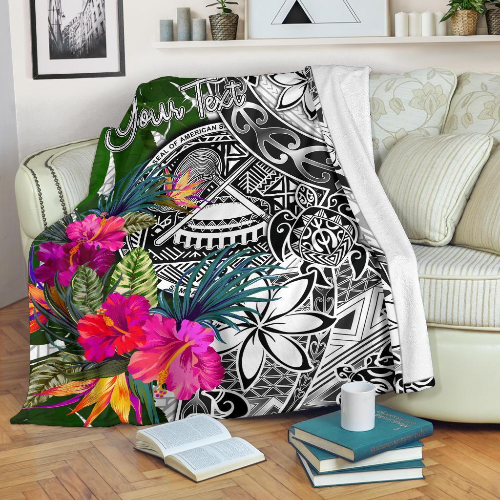 American Samoa Custom Personalised Premium Blanket White - Turtle Plumeria Banana Leaf - Polynesian Pride