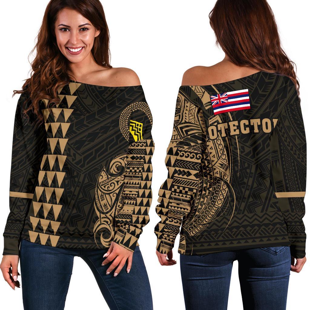 Hawaii Mauna Kea Polynesian Women's Off Shoulder Sweater - Gold Gold - Polynesian Pride