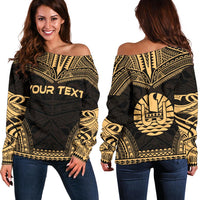 Tahiti Polynesian Chief Custom Personalised Women's Off Shoulder Sweater - Gold Version Gold - Polynesian Pride