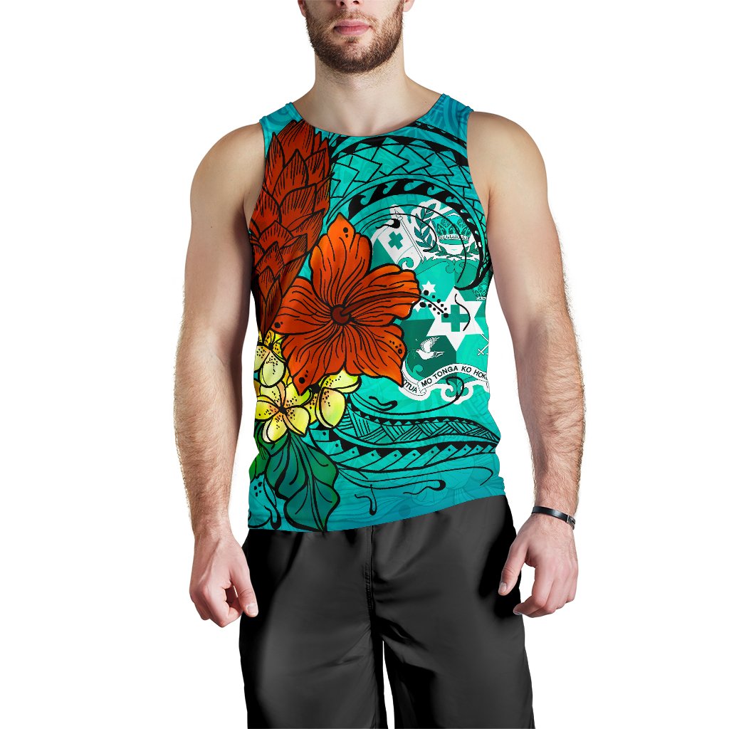 Tonga Men's Tank Top - Tropical Flowers Style - Polynesian Pride