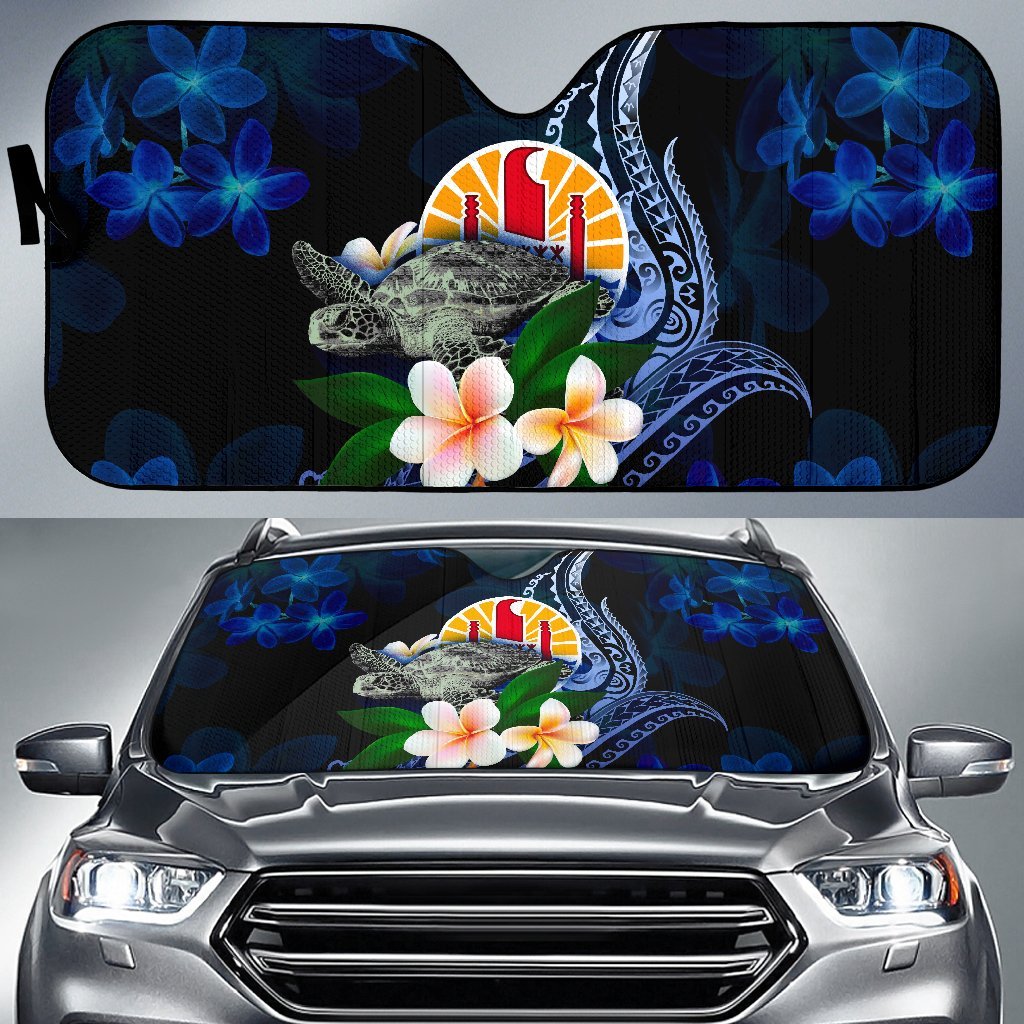 Tahiti Polynesian Sun Shades - Turtle With Plumeria Flowers One Style Universal Fit Blue - Polynesian Pride