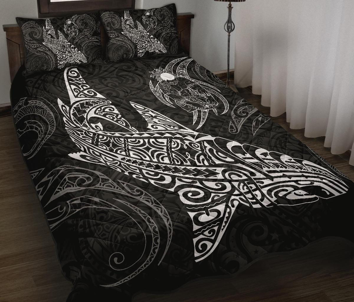 Polynesian Quilt Bed Set - Polynesian White Shark Warrior Tattoo - Polynesian Pride
