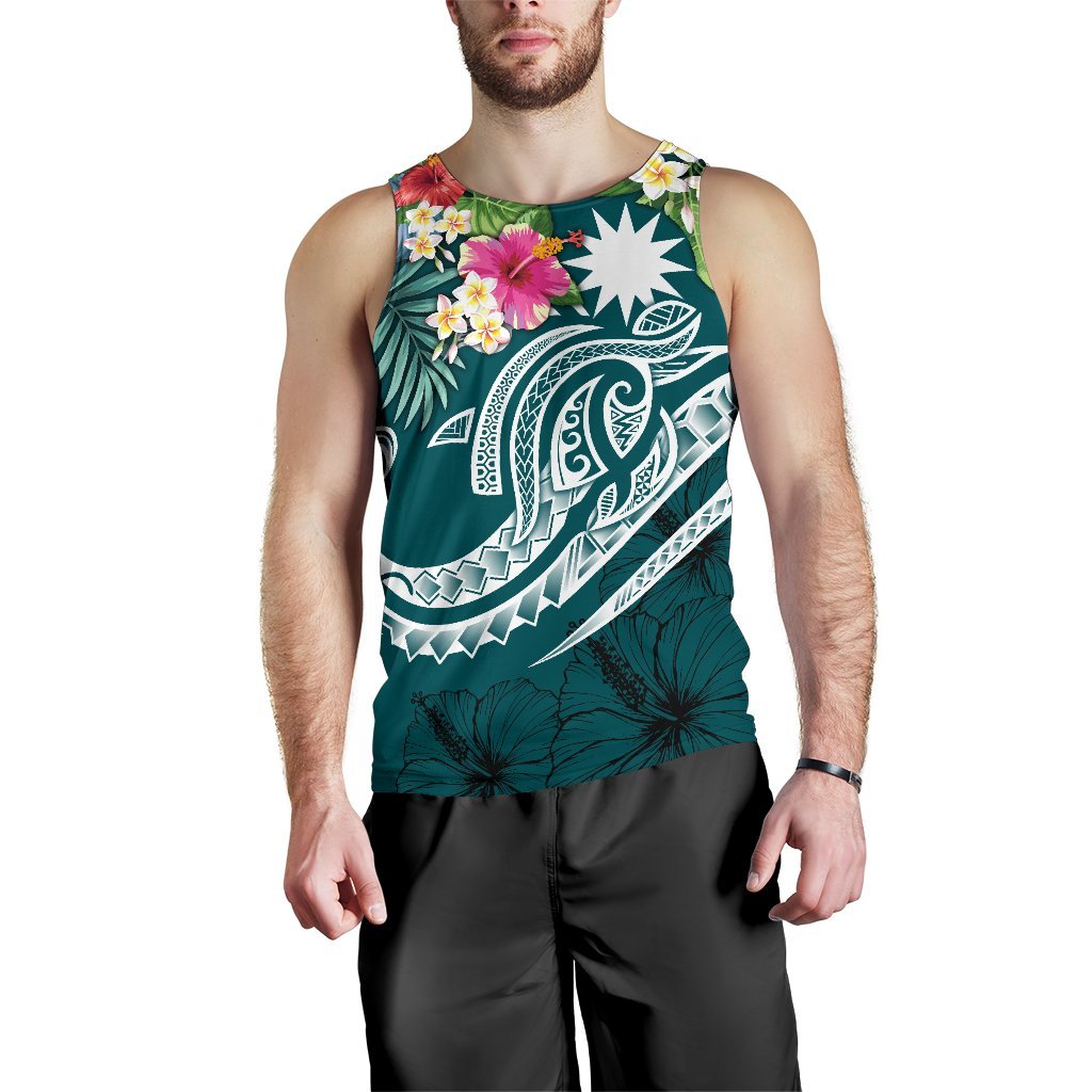 Nauru Polynesian Men's Tank Top - Summer Plumeria (Turquoise) - Polynesian Pride