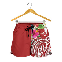 YAP Polynesian All Over Print Women's Shorts - Summer Plumeria (Red) - Polynesian Pride