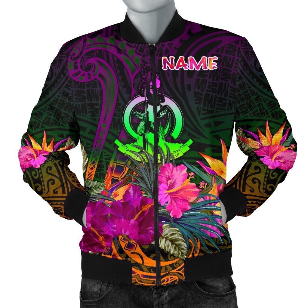 Vanuatu Personalised Men's Bomber Jacket - Summer Hibiscus Reggae - Polynesian Pride