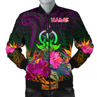 Vanuatu Personalised Men's Bomber Jacket - Summer Hibiscus Reggae - Polynesian Pride
