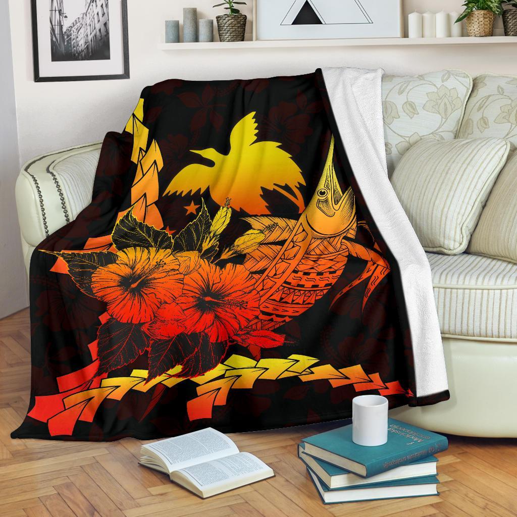 Papua New Guinea Polynesian Premium Blanket - Swordfish With Hibiscus White - Polynesian Pride