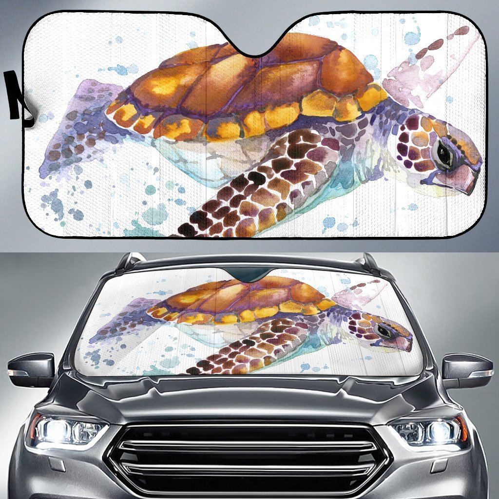 Hawaii Sea Turtle Water Color Car Sun Shade Auto Sun Shade Universal Fit Black - Polynesian Pride