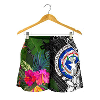 Northern Mariana Islands Women Shorts - Turtle Plumeria Banana Leaf - Polynesian Pride