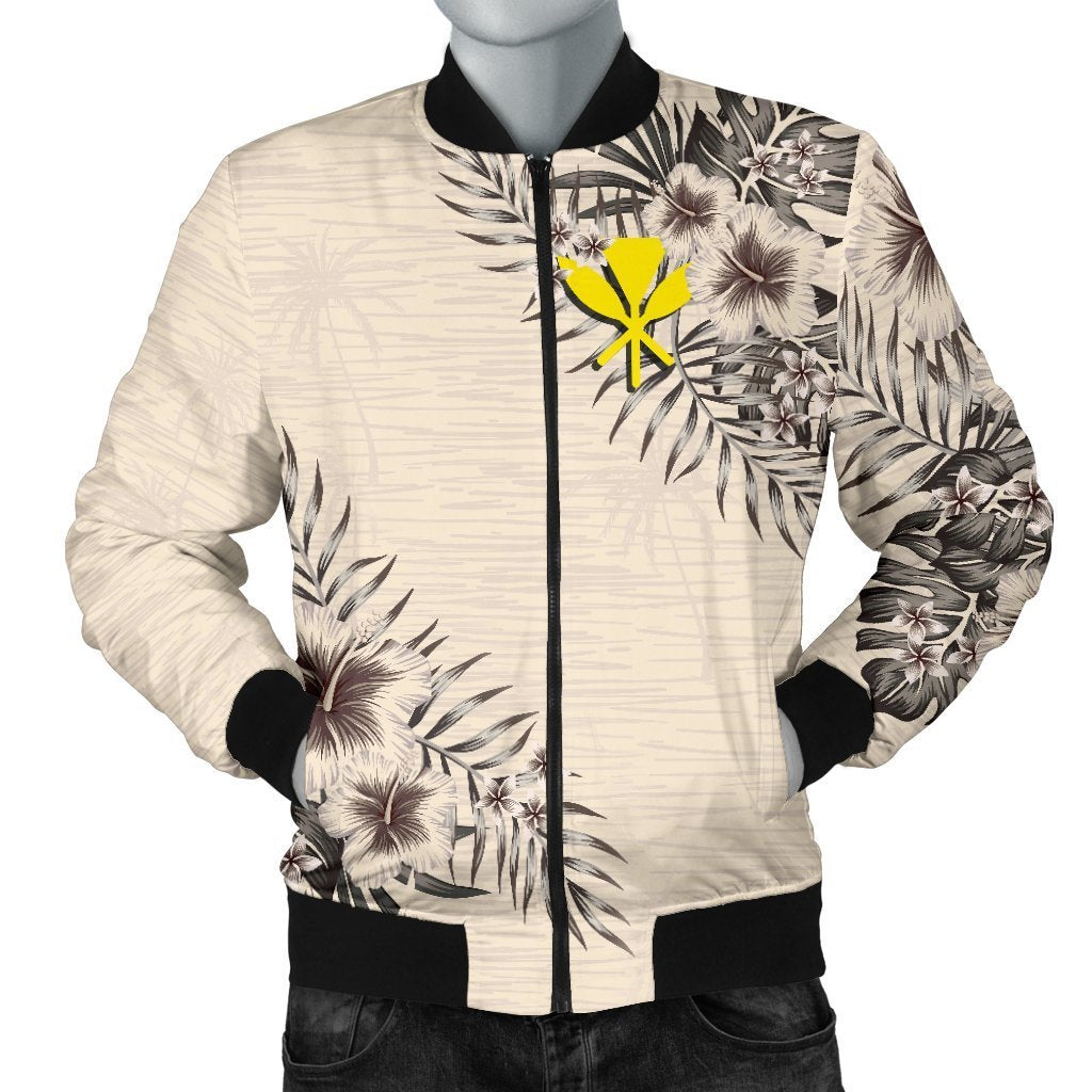 Kanaka Maoli (Hawaiian) Men's Bomber Jacket - The Beige Hibiscus - Polynesian Pride