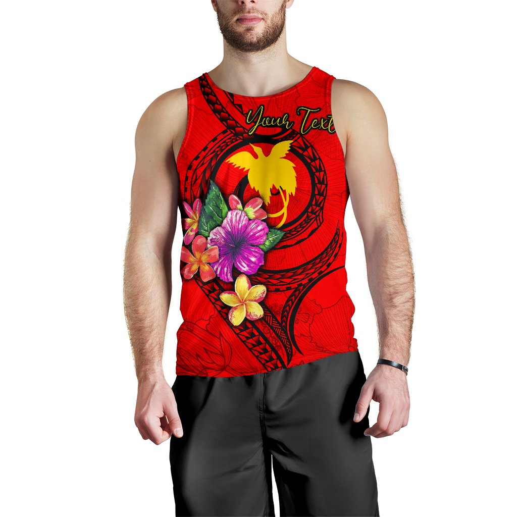 Papua New Guinea Polynesian Custom Personalised Men's Tank Top - Floral With Seal Red - Polynesian Pride