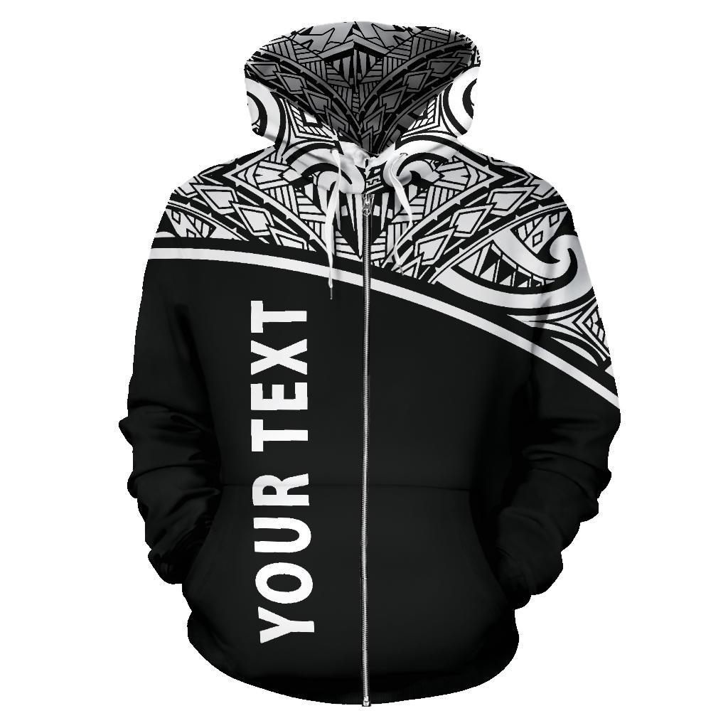 Northern Mariana Islands Polynesian All Over Custom Zip up Hoodie Black Curve Version - Polynesian Pride