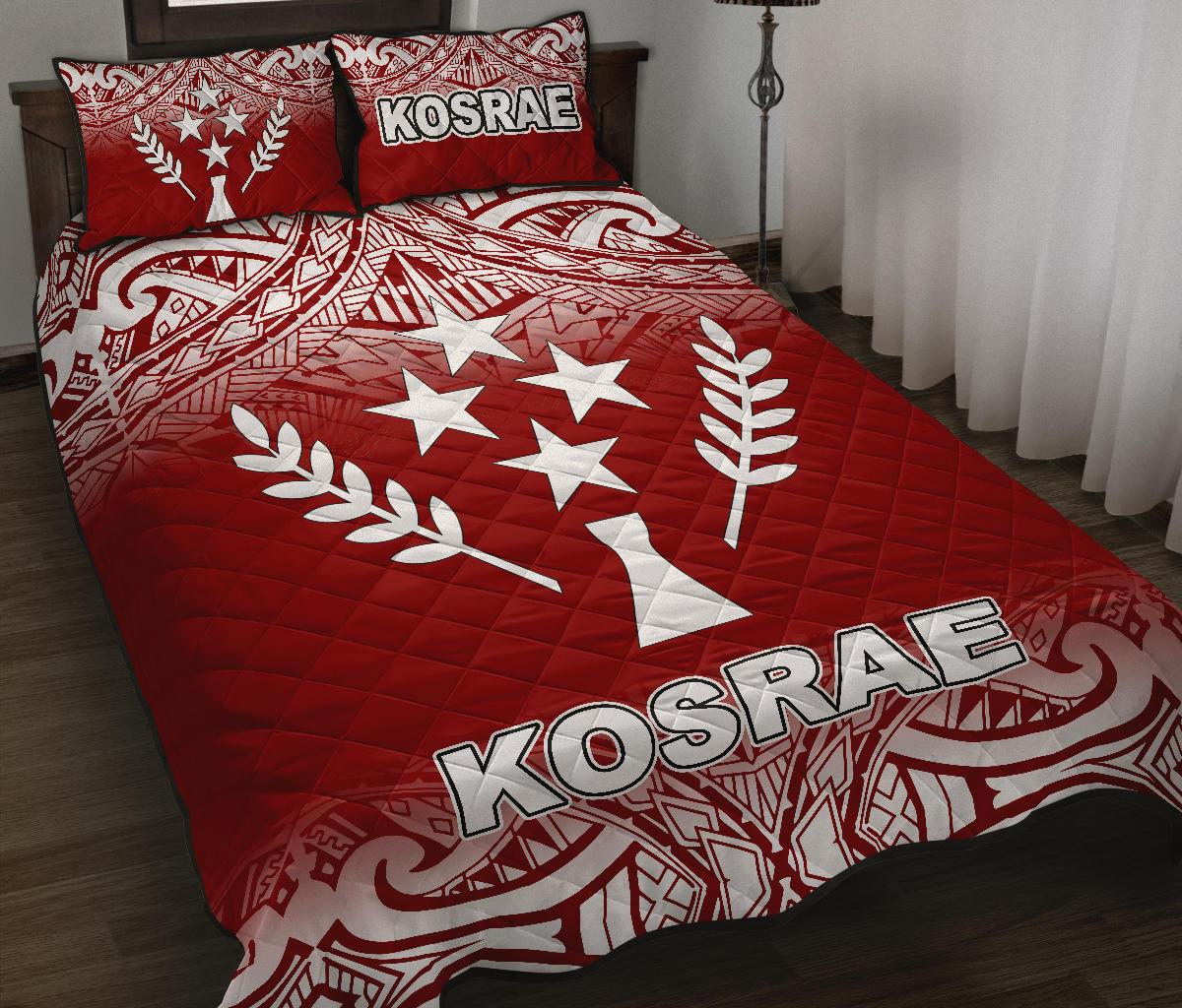 Kosrae Quilt Bed Set - Kosrae Flag Red Fog Style - Polynesian Pride