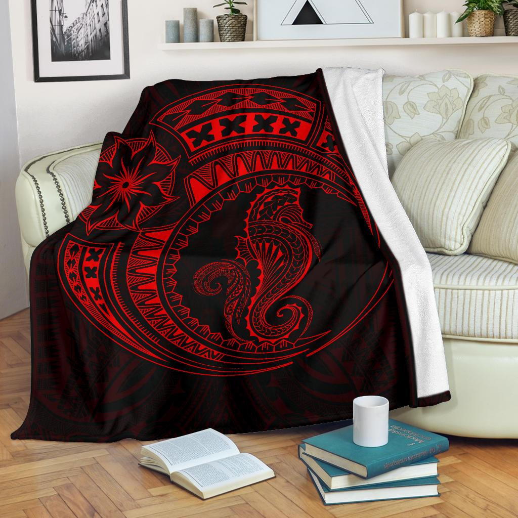 Seahorse Polynesian Blanket - Polynesian Tattoo Red White - Polynesian Pride