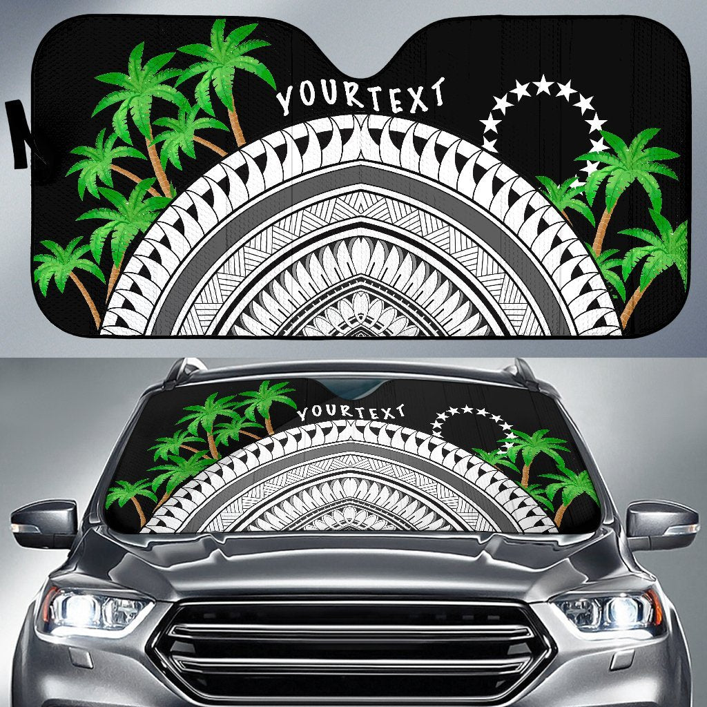Cook Islands Custom Personalised Auto Sun Shades - Ginger Lei Pattern Auto Sun Shade Universal Fit BLACK - Polynesian Pride