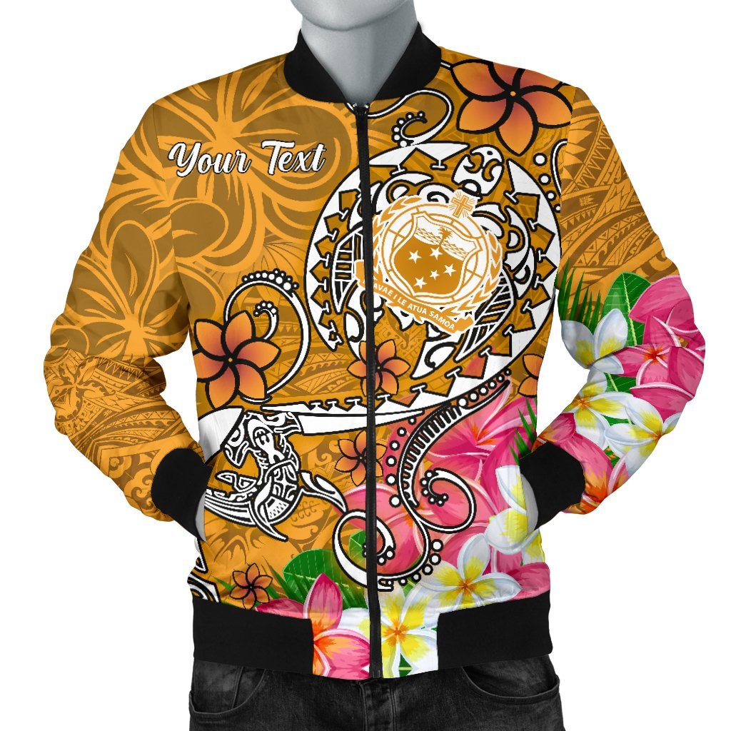 Samoa Custom Personalised Men's Bomber Jacket - Turtle Plumeria (Gold) Gold - Polynesian Pride