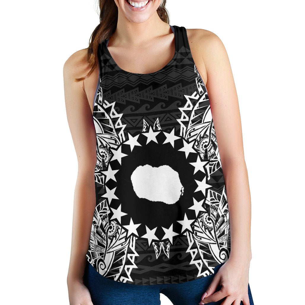 Cook Islands Polynesian Women Tank Top Map Black Black - Polynesian Pride