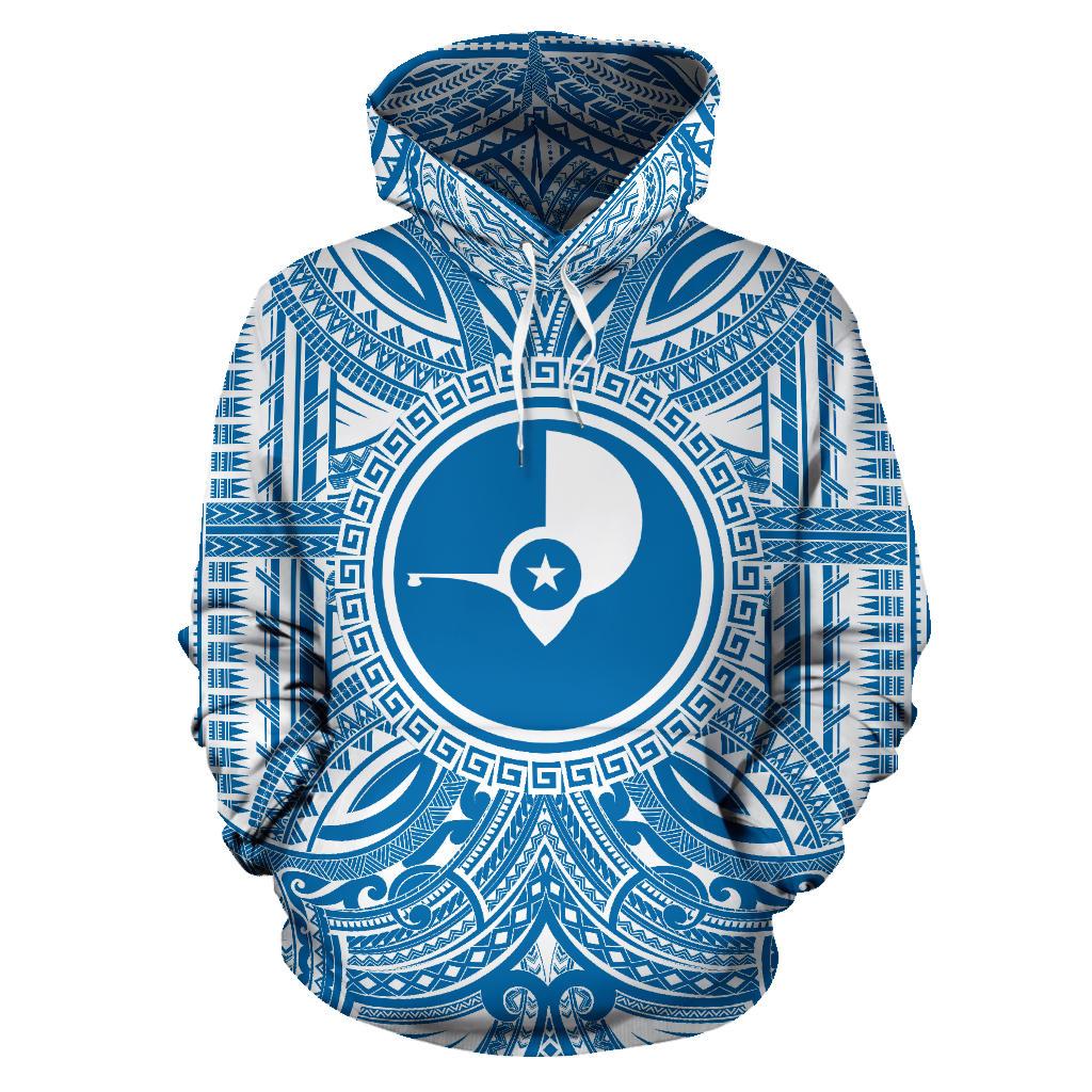 Yap ll Over Hoodie Yap Coat of rms Polynesian Flag Color Unisex Blue - Polynesian Pride