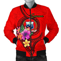 Samoa Polynesian Men's Bomber Jacket - Floral With Seal Red Red - Polynesian Pride