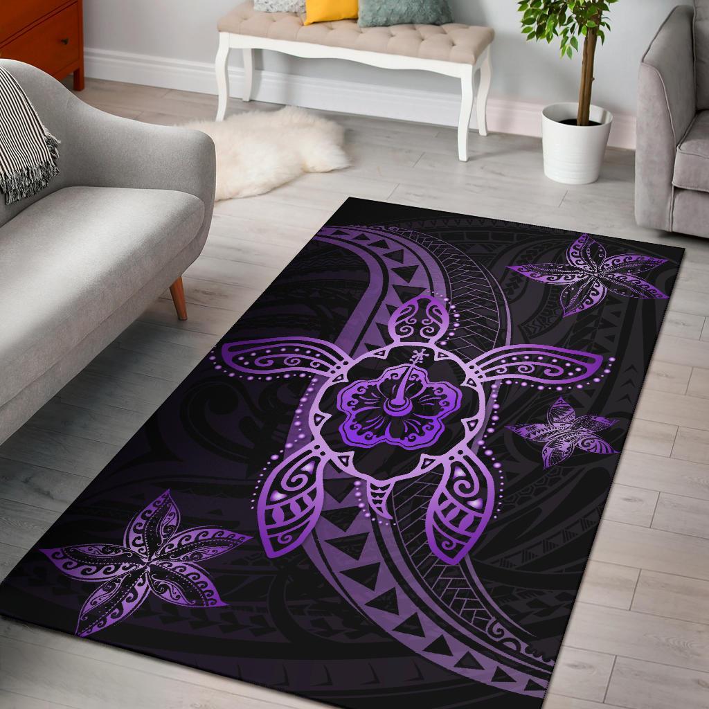 Kanaka Map Hibiscus Plumeria Turtle Art Polynesian Area Rug Violet AH Violet - Polynesian Pride