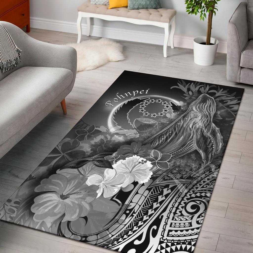 Pohnpei Area Rug - Humpback Whale with Tropical Flowers (White) White - Polynesian Pride