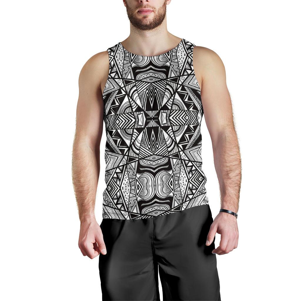 Polynesian Tribal Men's Tank Top White And Black - Polynesian Pride