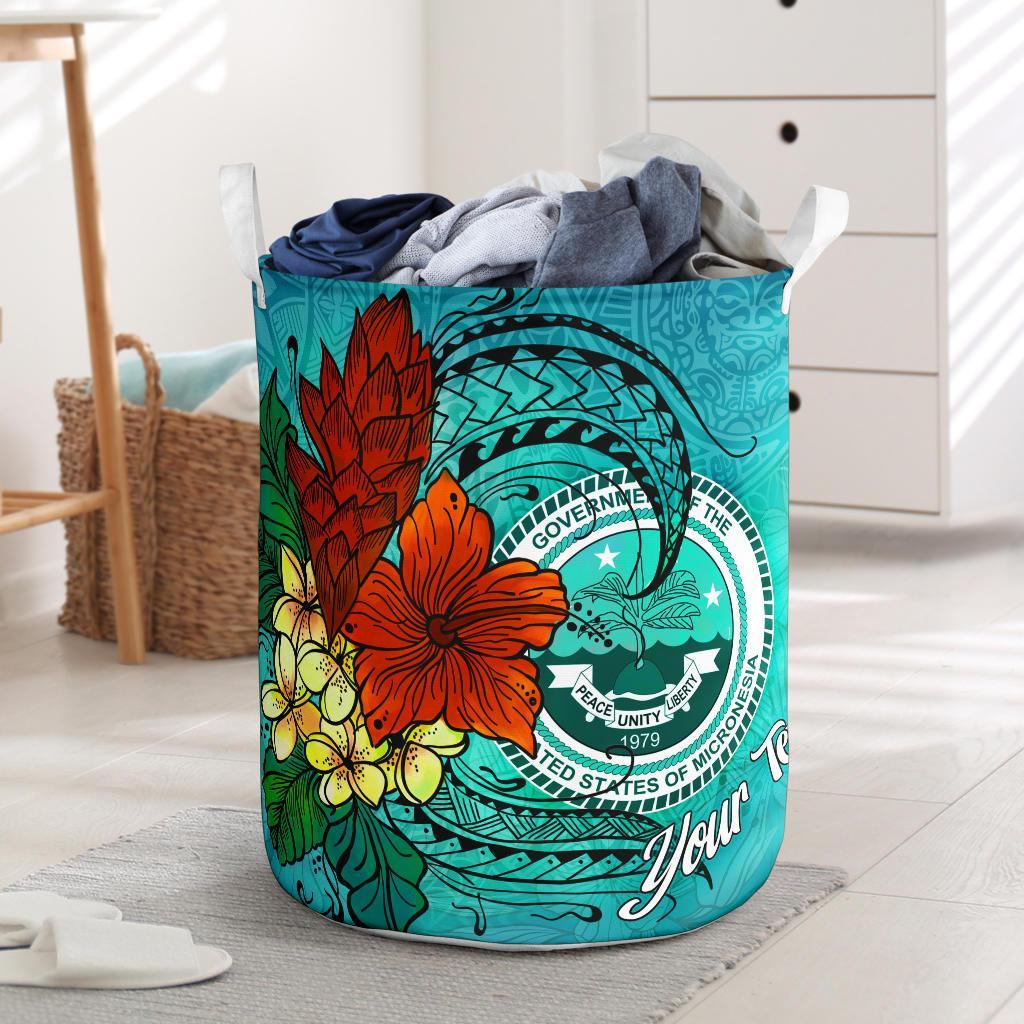 Federated States of Micronesia Laundry Basket - Custom Personalised Tropical Flowers Style Laundry Basket - Federated States of Micronesia One Size Blue - Polynesian Pride