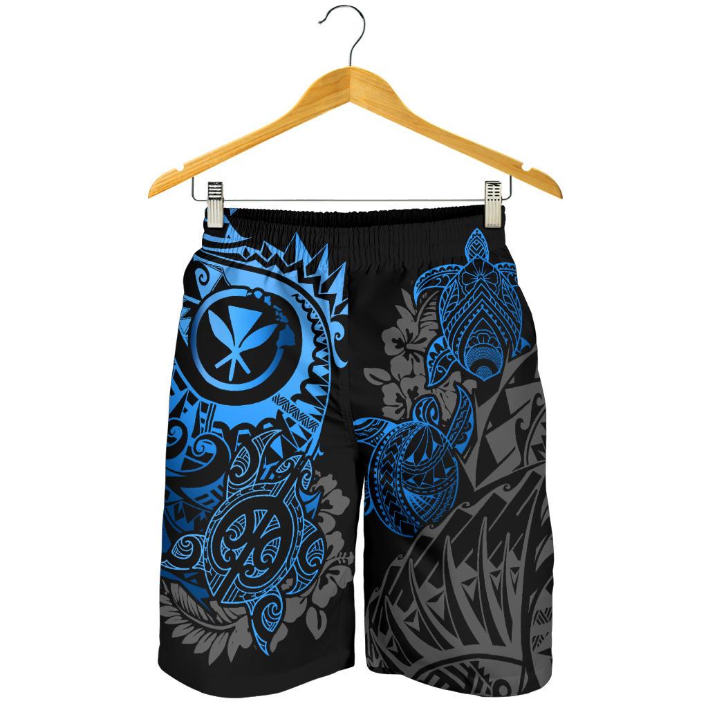 Polynesian Hawaii (Kanaka Maoli) Men's Short - Blue Turtle Hibiscus Flowing - Polynesian Pride